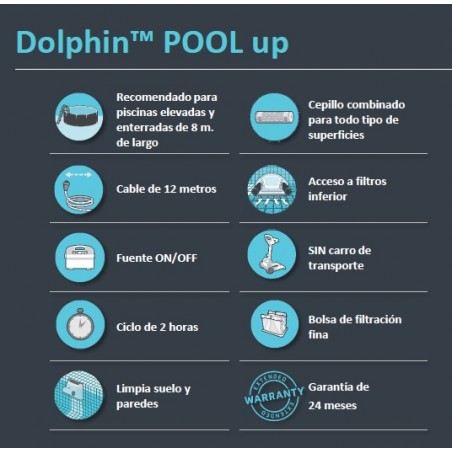 caracteristicas LIMPIAFONDOS DOLPHIN POOL up MAYTRONICS 99996003-PLU