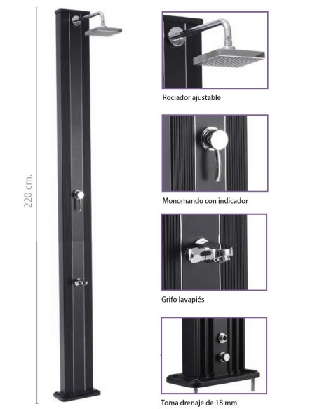 DUCHA SOLAR RECTA ALUMINIO 28 LITROS REF. 530076