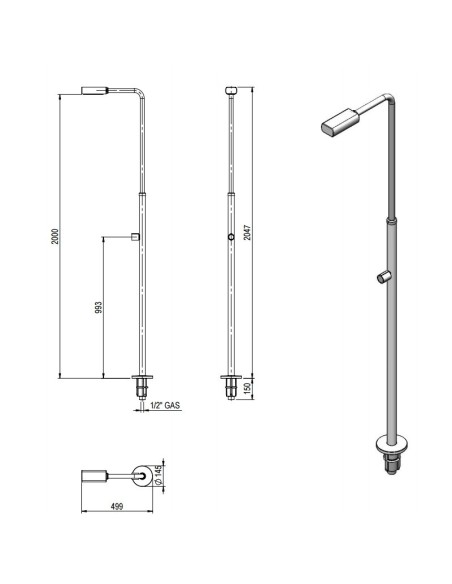 MEDIDAS DUCHA INOX MODELO ANGEL ASTRALPOOL - Ref. 52717 - accesoriospiscinasonline.es